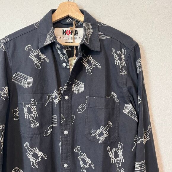 Kona Charcoal Gray Lobstah Season Flannel Button Down Shirt Men's Size XS NWT - Picture 3 of 7